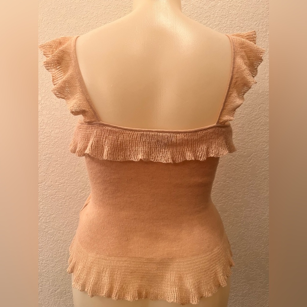 Ralph Lauren Ruffle Camisole XL Knit Tank Top Linen Blend Templeto Tan EUC - Picture 2 of 8